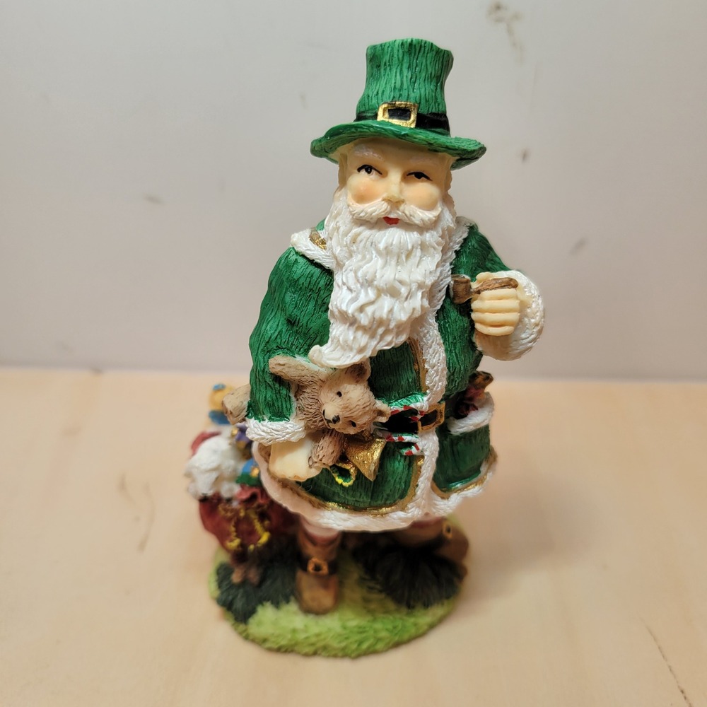 Irish Father Christmas Figurine‎ Green Hat Beard Bag Gifts 1995